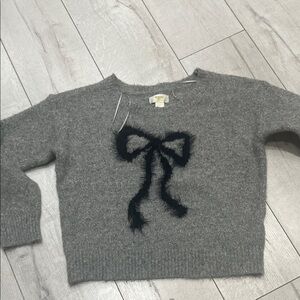 Maeve Charcoal Sweater with Fuzzy Black Bow